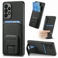 thumbnail image 1 of Magnetic Carbon Fiber Case for Samsung Galaxy A32 5G with Holder Kickstand, Fiber Texture Wallet Phone Case with Card Holder Durable Military Grade Protection Cover for Galaxy A32 5G, Black, 1 of 10