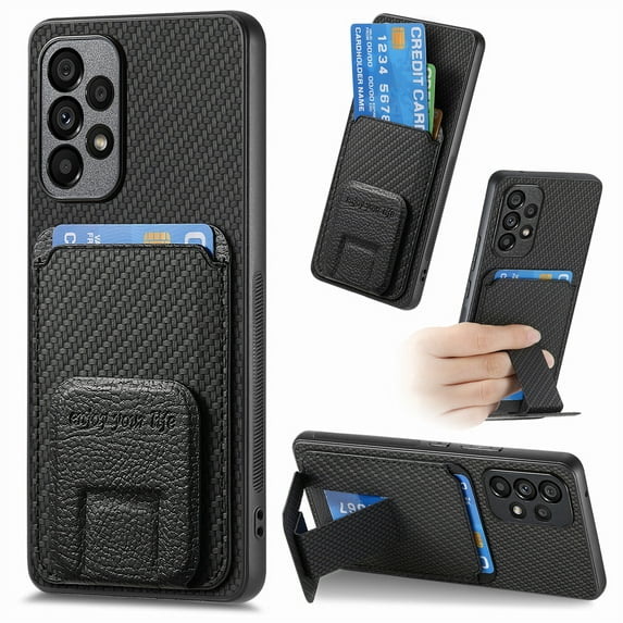 Magnetic Carbon Fiber Case for Samsung Galaxy A32 5G with Holder Kickstand, Fiber Texture Wallet Phone Case with Card Holder Durable Military Grade Protection Cover for Galaxy A32 5G, Black