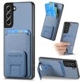 thumbnail image 1 of Magnetic Carbon Fiber Case for Samsung Galaxy S21 FE with Holder Kickstand, Fiber Texture Wallet Phone Case with Card Holder Durable Military Grade Protection Cover for Galaxy S21 FE, Blue, 1 of 10