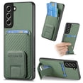 thumbnail image 1 of Magnetic Carbon Fiber Case for Samsung Galaxy S21 FE with Holder Kickstand, Fiber Texture Wallet Phone Case with Card Holder Durable Military Grade Protection Cover for Galaxy S21 FE, Green, 1 of 10