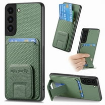 Magnetic Carbon Fiber Case for Samsung Galaxy S25 with Holder Kickstand, Fiber Texture Wallet Phone Case with Card Holder Durable Military Grade Protection Cover for Samsung Galaxy S25, Green