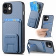 thumbnail image 1 of Magnetic Carbon Fiber Case for iPhone 12 with Holder Kickstand, Fiber Texture Wallet Phone Case with Card Holder Durable Military Grade Protection Cover for iPhone 12, Blue, 1 of 10
