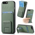 thumbnail image 1 of Magnetic Carbon Fiber Case for iPhone 8 Plus / iPhone 7 Plus with Holder Kickstand, Fiber Texture Wallet Phone Case with Card Holder Durable Military Grade Protection Cover, Green, 1 of 10