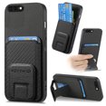 thumbnail image 1 of Magnetic Carbon Fiber Case for iPhone 8 Plus / iPhone 7 Plus with Holder Kickstand, Fiber Texture Wallet Phone Case with Card Holder Durable Military Grade Protection Cover, Black, 1 of 10
