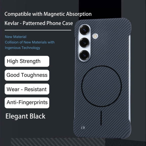 Magnetic Carbon Fiber Texture Case for Samsung Galaxy S24, Compatible with Mag-Safe, Borderless Non-Frame Design, Ultra-Thin Lightweight Rugged Case Cover for Samsung Galaxy S24, Black