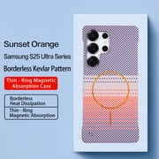 Magnetic Carbon Fiber Texture Case for Samsung Galaxy S25 Ultra, Compatible with Mag-Safe, Borderless Non-Frame Design, Ultra-Thin Lightweight Rugged Case Cover for Samsung Galaxy S25 Ultra, Orange
