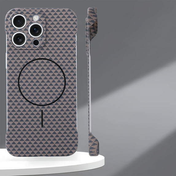 Magnetic Carbon Fiber Texture Case for iPhone 13, Compatible with Mag-Safe, Borderless Non-Frame Design, Ultra-Thin Lightweight Hard Case Cover for iPhone 13, Gold