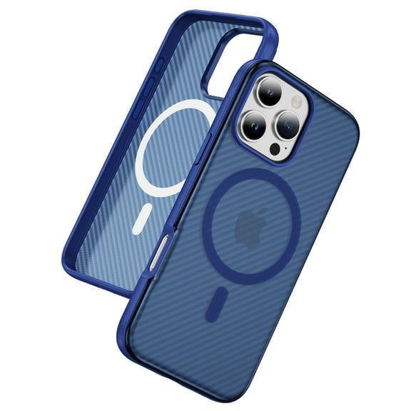 Magnetic Carbon Fiber Texture Case for iPhone 13 Pro Max, Support Wireless Charging, Raised Camera and Screen Protection, Skin Feeling Hand Grip Slim Hard Cover for iPhone 13 Pro Max, Blue