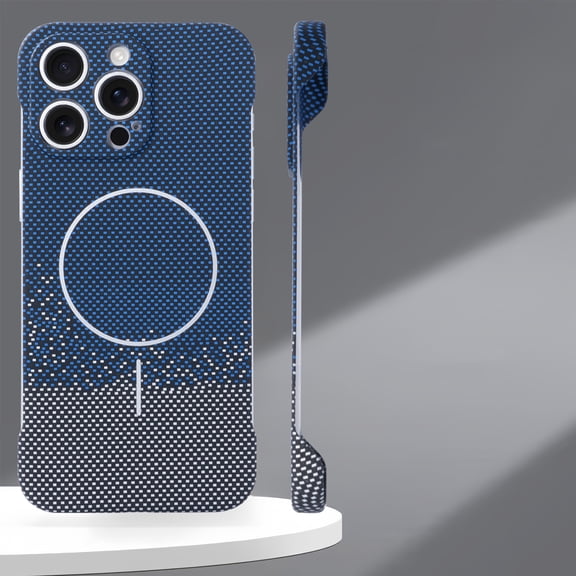 Magnetic Carbon Fiber Texture Case for iPhone 15, Compatible with Mag-Safe, Borderless Non-Frame Design, Ultra-Thin Lightweight Hard Case Cover for iPhone 15, Blue
