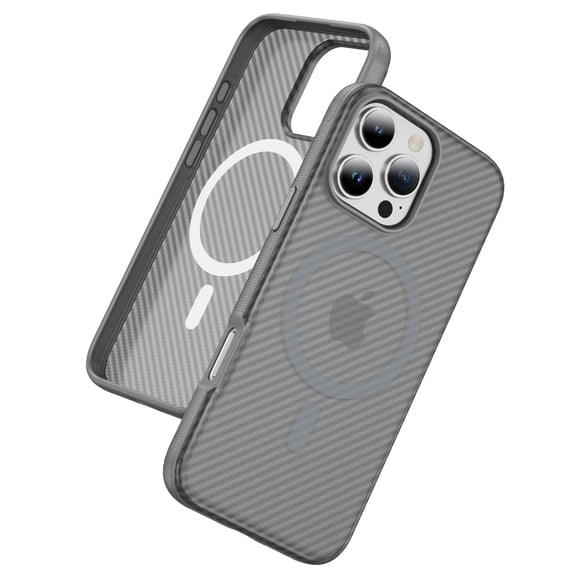 Magnetic Carbon Fiber Texture Case for iPhone 15 Pro, Support Wireless Charging, Raised Camera and Screen Protection, Skin Feeling Hand Grip Slim Hard Cover for iPhone 15 Pro, Gray