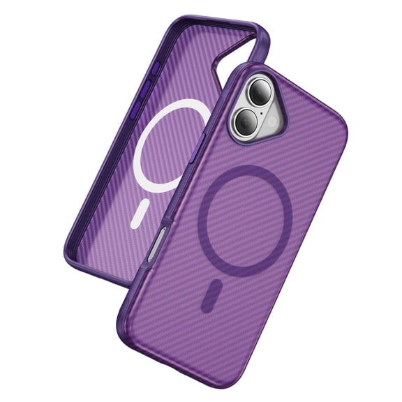 Magnetic Carbon Fiber Texture Case for iPhone 17, Support Wireless Charging, Raised Camera and Screen Protection, Skin Feeling Hand Grip Slim Hard Cover for iPhone 17, Purple