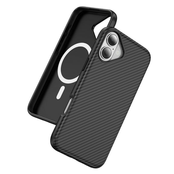 Magnetic Carbon Fiber Texture Case for iPhone 17, Support Wireless Charging, Raised Camera and Screen Protection, Skin Feeling Hand Grip Slim Hard Cover for iPhone 17, Black