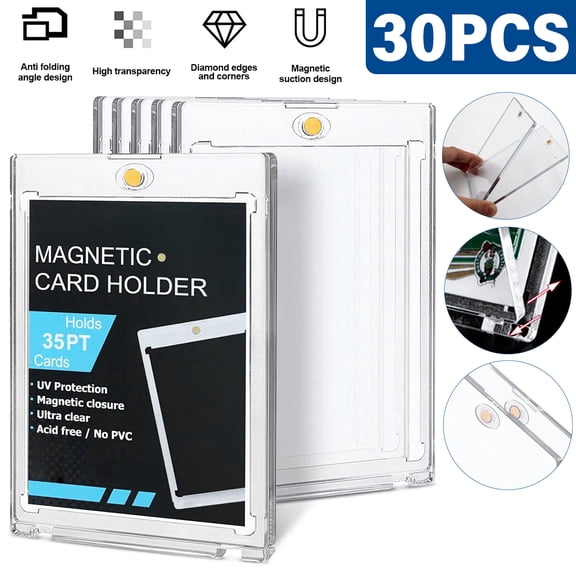 Magnetic Card Holder, 35PT Magnetic Trading Card Holder for Game Baseball Sports Cards,Acrylic UV Protection Trading Cards Cases - 30 PACK