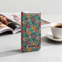 Magnetic Card Holder Phone Wallet for iPhone 17, Fashionable Floral Pattern PU Leather Magnetic Card Holder Back Phone Card Wallet Pocket Compatible for iPhone 17, Butterflyblue