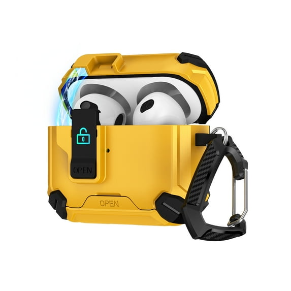 Magnetic Case for Airpods Pro 2nd Gen (2022) with Secure Switch Locking & Phone Stand, Military-Grade Drop Protection Rugged Case Cover with Carabiner & Climbing Buckle, Yellow