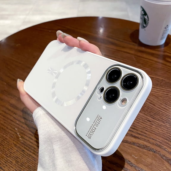 Magnetic Case For Apple iPhone 15,Support Wireless Charging, Matte Frosted Skin-Feel Cover,Slim Lightweight Anti-Scratch Shell With Big Window Glass Camera Protector - white