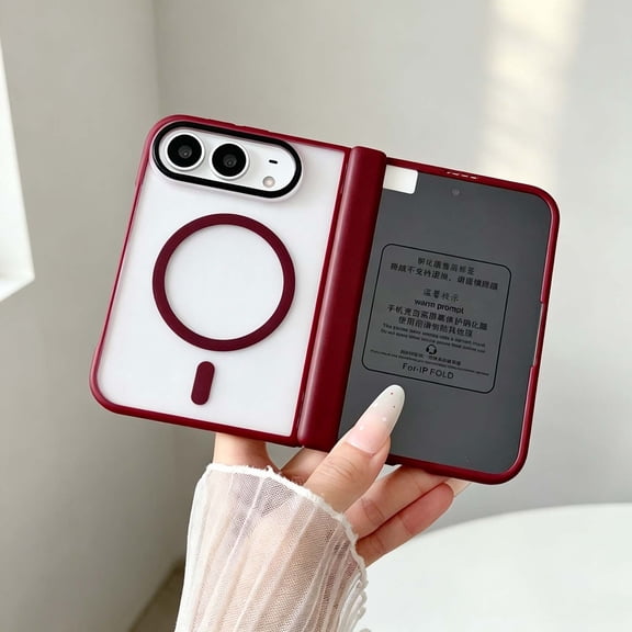 Magnetic Case For Apple iPhone Duo with Hinge Protection & Built-in Screen Protector, Slim Fit Matte Translucent Protective Cover Supports Wireless Charging For Apple iPhone Duo, Red