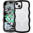 thumbnail image 1 of Magnetic Case Candy Wave Frame Case for iPhone 13/iPhone 14 6.1 inch, Cute Curvy Case Compatible with Magsafe Shockproof Cover Non-Yellowing Clear Case Slim Fit Case for Women Girl-Black, 1 of 11