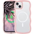 thumbnail image 1 of Magnetic Case Candy Wave Frame Case for iPhone 13/iPhone 14 6.1 inch, Cute Curvy Case Compatible with Magsafe Shockproof Cover Non-Yellowing Clear Case Slim Fit Case for Women Girl-Pink, 1 of 11