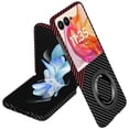 thumbnail image 1 of Magnetic Case Compatible with Motorola Razr 2024 with 360 Rotating Ring Kickstand, Aramid Carbon Fiber Ultra-Thin Shockproof Protective Cover for Razr 2024 Compatible with MagSafe, Blackred, 1 of 7