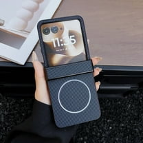 Magnetic Case Compatible for Motorola Razr 2024 Case, Fiber Texture Back Non-Slip Hard Shockproof Slim Lightweight Protective Phone Case Cover for Motorola Razr 2024, Darkblue