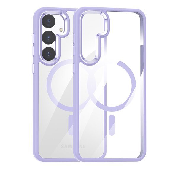 Magnetic Case Compatible with Samsung Galaxy S24 Case, Compatible with MagSafe Wireless Charging, Hybird Rubber Transparent Anti-Scratch Back Shockproof Protective Slim Thin Phone Cover, Lightpurple