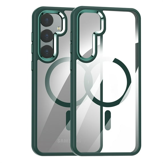 Magnetic Case Compatible with Samsung Galaxy S24 Plus, Compatible with MagSafe Wireless Charging, Hybird Rubber Transparent Anti-Scratch Back Shockproof Protective Slim Thin Phone Cover, Darkgreen