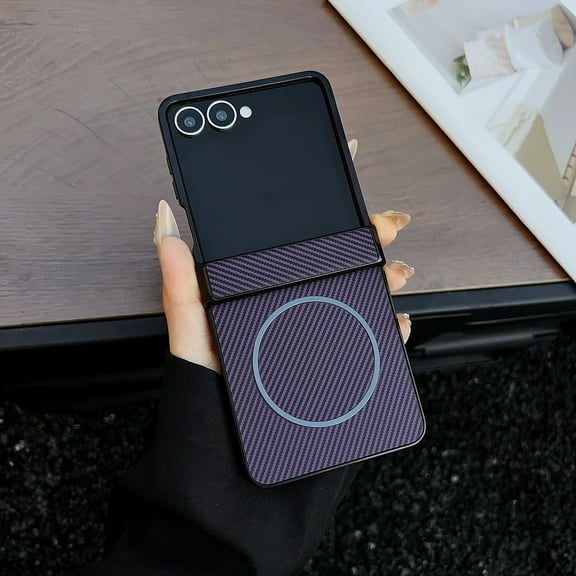 Magnetic Case Compatible for Samsung Galaxy Z Flip 7 Case, Fiber Texture Back Non-Slip Hard Shockproof Slim Lightweight Protective Phone Case Cover for Samsung Galaxy Z Flip 7, Purple