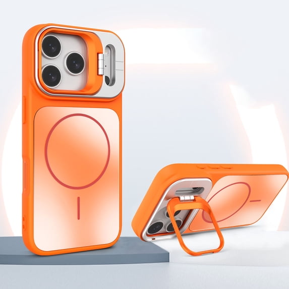 Magnetic Case Compatible for iPhone 14, Built-in Lens Kickstand, Compatible with Mag-Safe, Military Grade Shockproof Slim Hybrid Protection Phone Cover Case for iPhone 14, Orange