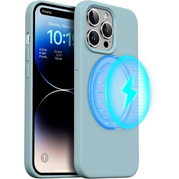 Magnetic Case Compatible for iPhone 14 Pro Max Case [Compatible with MagSafe] [+Screen Protector] Liquid Silicone Gel Rubber Full Body Protective Cover Case 6.7 Inch-Succulent