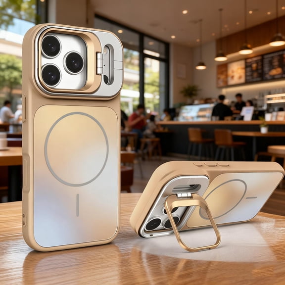 Magnetic Case Compatible for iPhone 17, [Invisible Lens Kickstand] [Magnetic Compatible with Mag-Safe] Anti-Scratch Shockproof Rugged Protective Phone Cover for iPhone 17, Desertgold