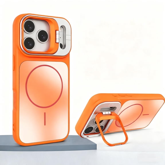 Magnetic Case Compatible for iPhone Air, [Invisible Lens Kickstand] [Magnetic Compatible with Mag-Safe] Anti-Scratch Shockproof Rugged Protective Phone Cover for iPhone Air, Orange