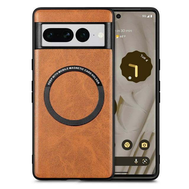 Magnetic Case Compatible with Pixel 7 Case Magsafe PU Leather Anti-Drop Shockproof Case for Google Pixel 7 2022 5G,Brown