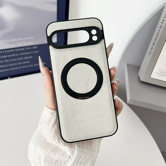 Magnetic Case Designed for Google Pixel 7, Compatible with Magsafe Wireless Charging, PU Leather 360 Degree Rotatable Ring Stand Kickstand Rugged PU Leather Shockproof Phone Cover,Gray