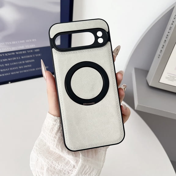 Magnetic Case Designed for Google Pixel 8 Pro, Compatible with Magsafe Wireless Charging, PU Leather 360 Degree Rotatable Ring Stand Kickstand Rugged PU Leather Shockproof Phone Cover,Gray