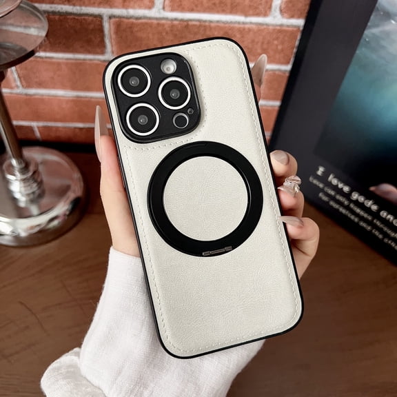 Magnetic Case Designed for iPhone 13, Compatible with Magsafe Wireless Charging, PU Leather 360 Degree Rotatable Ring Stand Kickstand Rugged PU Leather Shockproof Phone Cover,Gray