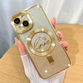 thumbnail image 1 of Magnetic Case Designed for iPhone 14 Plus Glitter Case Luxury Plating Love Heart Compatible with MagSafe Clear Case with Camera Protector Protection Shockproof Cover for Women Girls-Gold, 1 of 12
