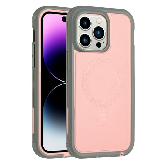 Magnetic Case Designed for iPhone 14 Pro, Compatible with MagSafe, Heavy-Duty Military Grade Protection Shockproof Armor Protective 2 In 1 Phone Cover for iPhone 14 Pro, Pink
