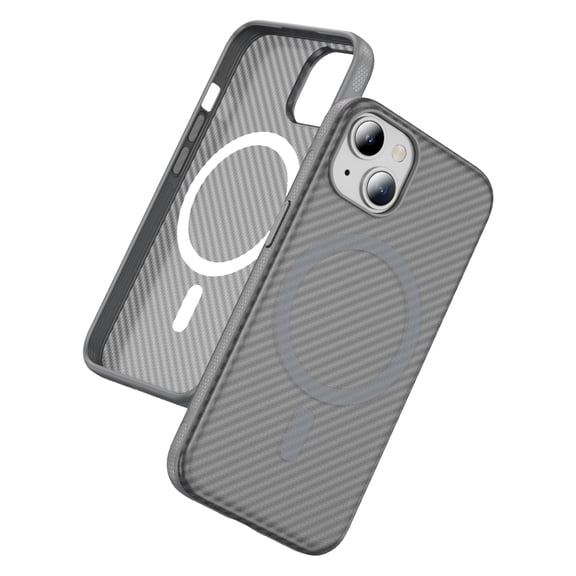 Magnetic Case Designed for iPhone 15, Carbon Fiber Texture Compatible with Mag-Safe Charging Cover, Slim Lightweight Shockproof Case Skin-Feel Protective for iPhone 15, Gray