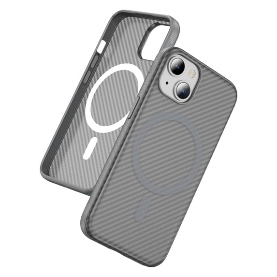 Magnetic Case Designed for iPhone 15, Carbon Fiber Texture Compatible with Mag-Safe Charging Cover, Slim Lightweight Shockproof Case Skin-Feel Protective for iPhone 15, Gray