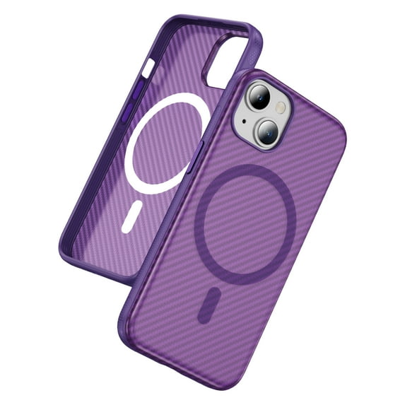 Magnetic Case Designed for iPhone 15, Carbon Fiber Texture Compatible with Mag-Safe Charging Cover, Slim Lightweight Shockproof Case Skin-Feel Protective for iPhone 15, Purple