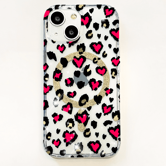 Magnetic Case For iPhone 15 Case Clear Compatible with MagSafe Cute Leopard Print Pattern Soft TPU Bumper Shockproof Anti-Scratch Slim Phone Cover for iPhone 15 6.1 inch, Rose