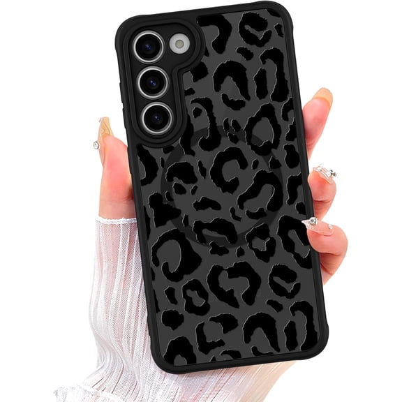 Magnetic Case for Galaxy S23 Leopard Pattern Phone Case with Camera Protection, Silicone TPU Phone Protective Cover Cheetah Design Cases Compatible with Samsung Galaxy S23