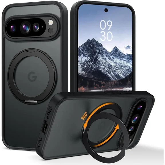 Magnetic Case for Google Pixel 10/10 Pro with 360 Rotatable Stand [Compatible with Mag Safe], Translucent Matte Military Shockproof Protective Cover for Google Pixel 10/10 Pro