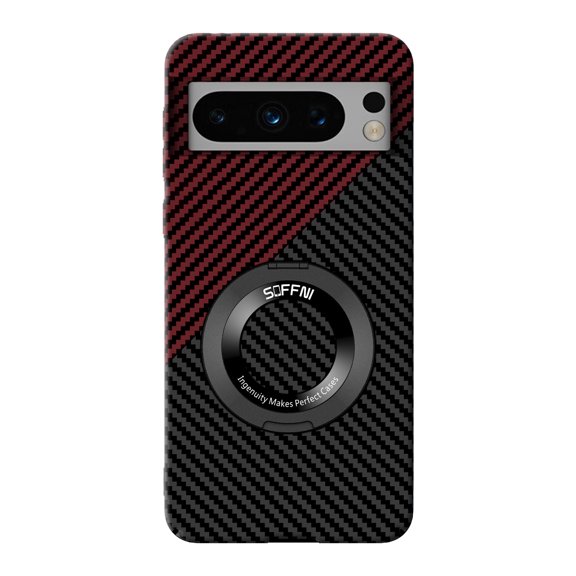 Magnetic Case for Google Pixel 7 Pro Case Carbon Fiber,Ring Holder Kickstand,Compatible with MagSafe Charger Fiber Slim Thin Shockproof Rugged Protective Back Case for Pixel 7 Pro,Blackred
