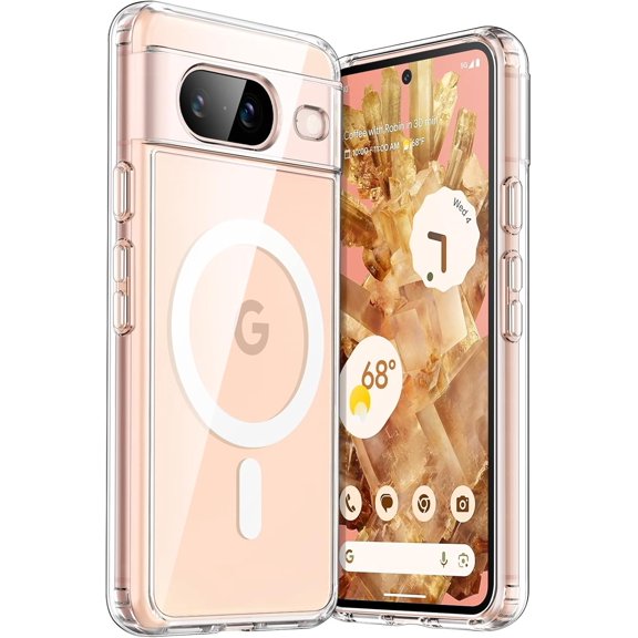 Magnetic Case for Google Pixel 8 6.2-Inch 2023, Compatible with MagSafe Accessories, Shockproof Protective Phone Cover, Non-Yellowing Hard Clear PC Back (Clear)