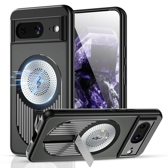 Magnetic Case for Google Pixel 8 with Hidden Kickstand, [Mag-Safe Charging] [Military-Grade Drop Protection] Rugged Heat Dissipation Frosted Back Phone Case for Google Pixel 8, Black