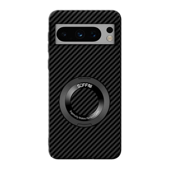Magnetic Case for Google Pixel 8A Case Carbon Fiber,Ring Holder Kickstand,Compatible with MagSafe Charger Fiber Slim Thin Shockproof Rugged Protective Back Case for Pixel 8A,Black