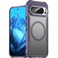 thumbnail image 1 of Magnetic Case for Google Pixel 8A Case Compatible with Magsafe Carbon Fibre Delicate Matte Texture Soft Silicone Semi-Translucent Back Airbag Anti Drop Lens Protection Shock Case, Purple, 1 of 13