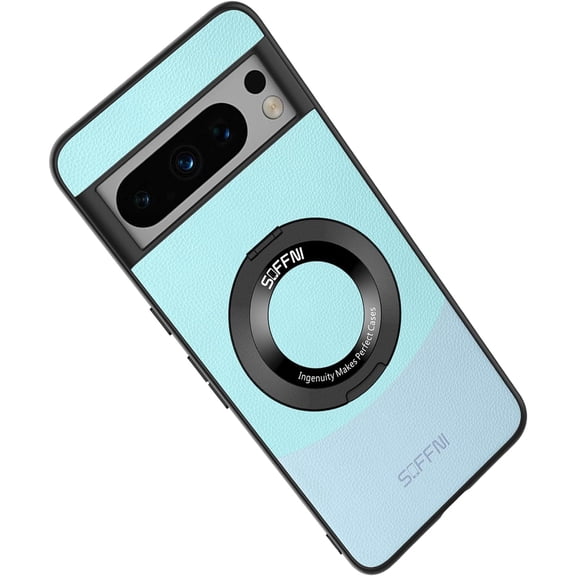 Magnetic Case for Google Pixel 8A Case with Kickstand & Ring Stand, [Compatible with MagSafe] Vegan Leather Non-Slip Enhanced Grip Military Grade Shockproof Camera Lenses Case, Green
